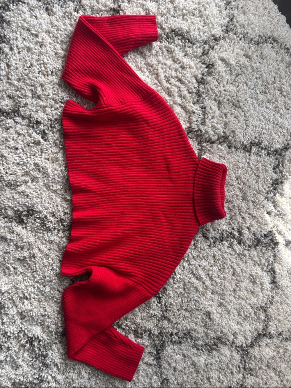 Red Ribbed Turtleneck Crop top Sweater for Women
